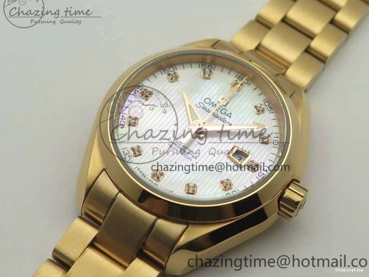 0317 Timeless Aqua Terra Ladies 35mm RG V6F Best Edition White MOP Dial On RG Bracelet A 8102